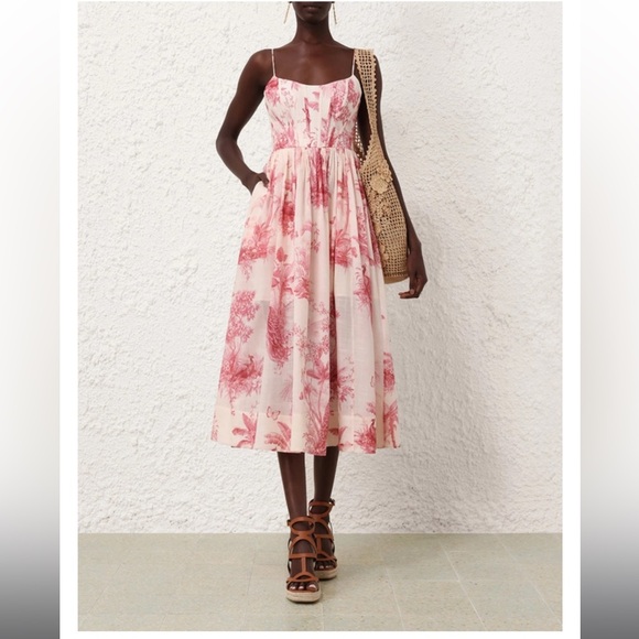NWT ZIMMERMANN Pink Palm Waverly Corset Midi Dress Size OP - Picture 11 of 14